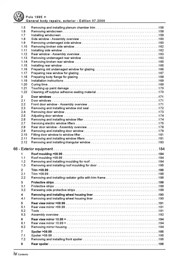 VW Polo 3 6N 1994-2002 general body repairs exterior repair workshop manual pdf