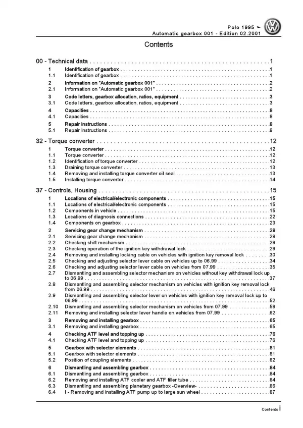 VW Polo 3 6N 1994-2002 4 speed automatic gearbox 001 repair workshop manual pdf