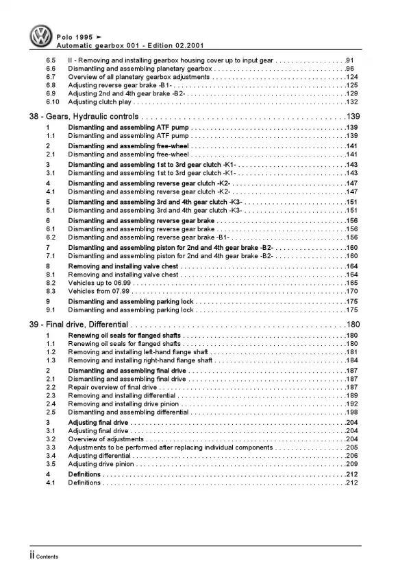 VW Polo 3 6N 1994-2002 4 speed automatic gearbox 001 repair workshop manual pdf