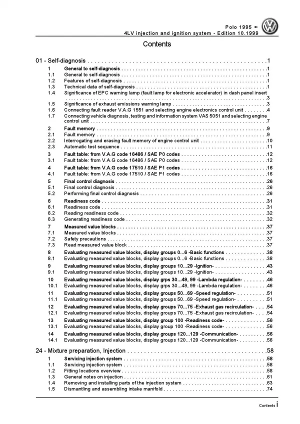 VW Polo 3 6N (94-02) 4-cyl. 1LV fuel injection ignition system repair manual pdf