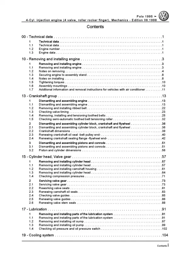 VW Polo 3 6N (94-02) 4-cyl. injection engine mechanics 120 hp repair manual pdf