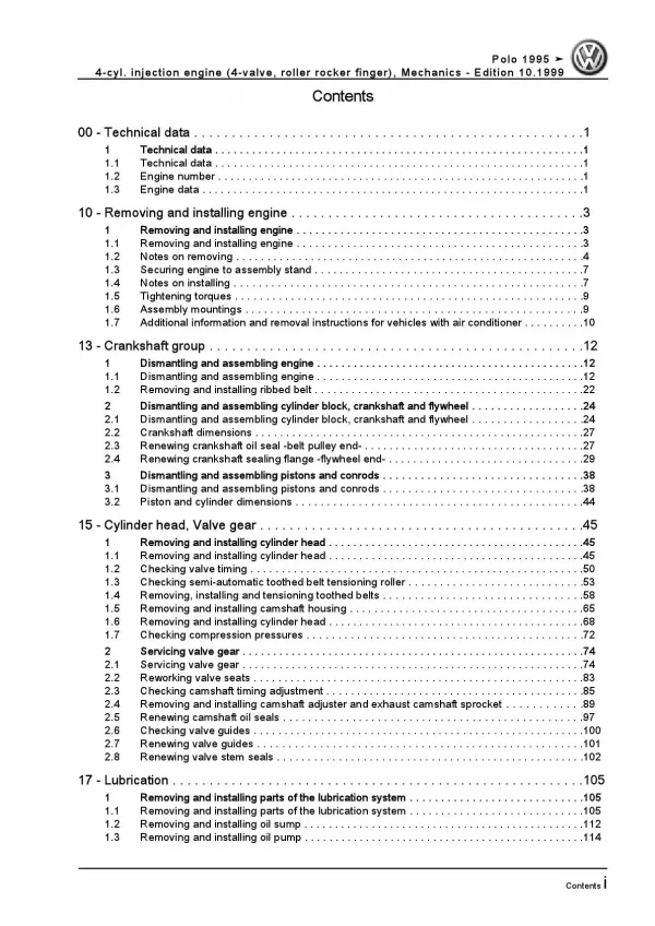 VW Polo 3 6N (94-02) 4-cyl. injection engine mechanics 125 hp repair manual pdf