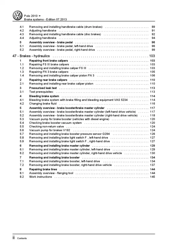 VW Polo 5 type 6R 2009-2013 brake systems repair workshop manual pdf ebook file