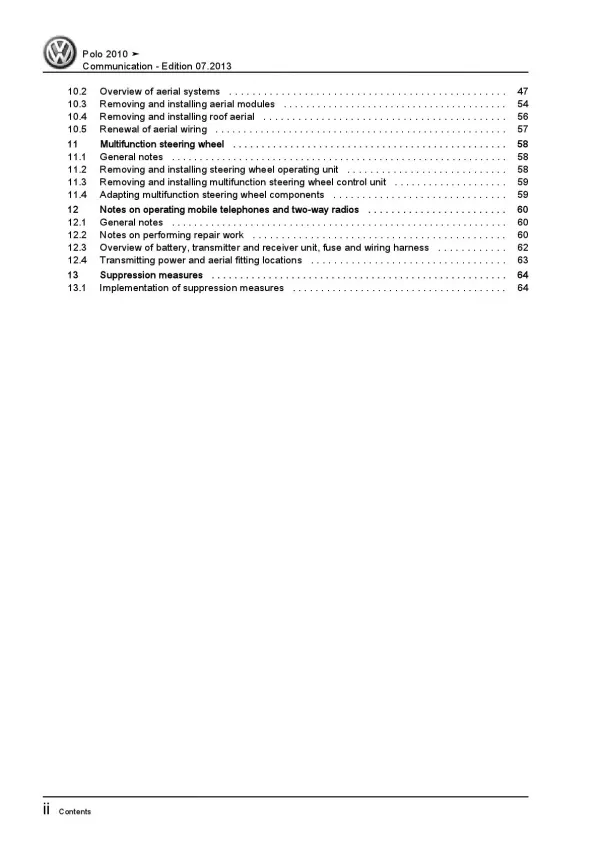 VW Polo 5 6R 2009-2013 communication radio navigation repair workshop manual pdf