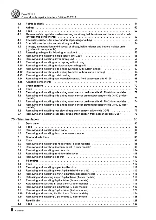 VW Polo 5 6R 2009-2013 general body repairs interior repair workshop manual pdf