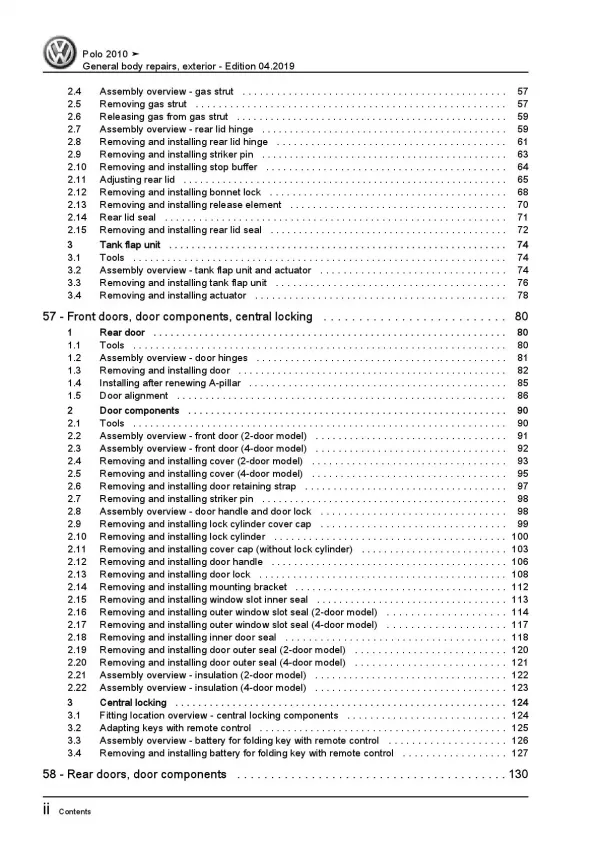 VW Polo 5 6R 2009-2013 general body repairs exterior repair workshop manual pdf