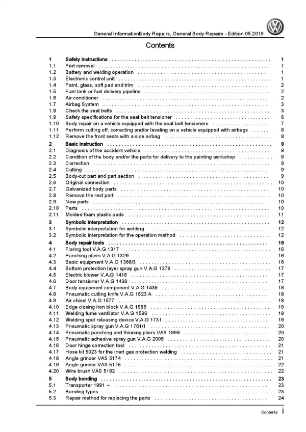 VW Polo 5 type 6R 2009-2013 general information body repairs workshop manual pdf