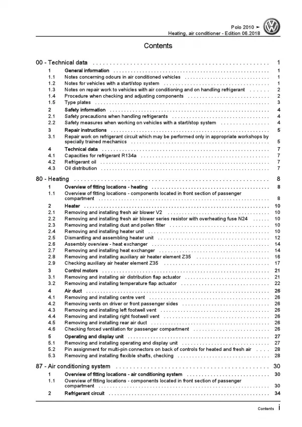 VW Polo 5 6R (09-13) heating air conditioning system repair workshop manual pdf