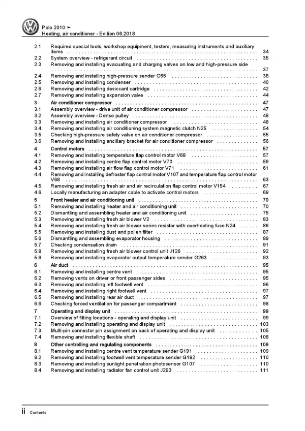 VW Polo 5 6R (09-13) heating air conditioning system repair workshop manual pdf