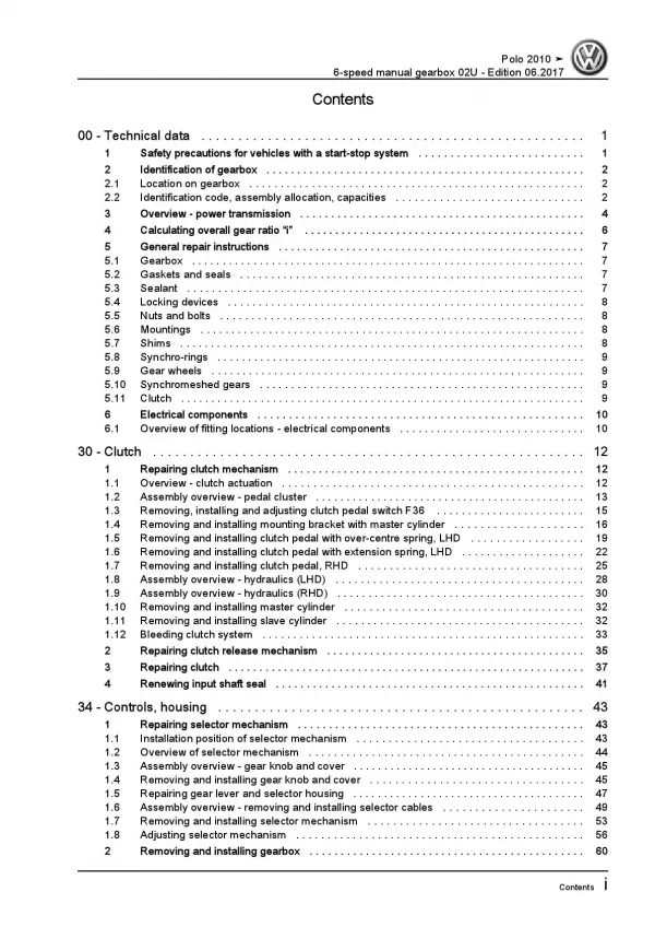 VW Polo 5 6R 2009-2013 6 speed manual gearbox 02U repair workshop manual pdf