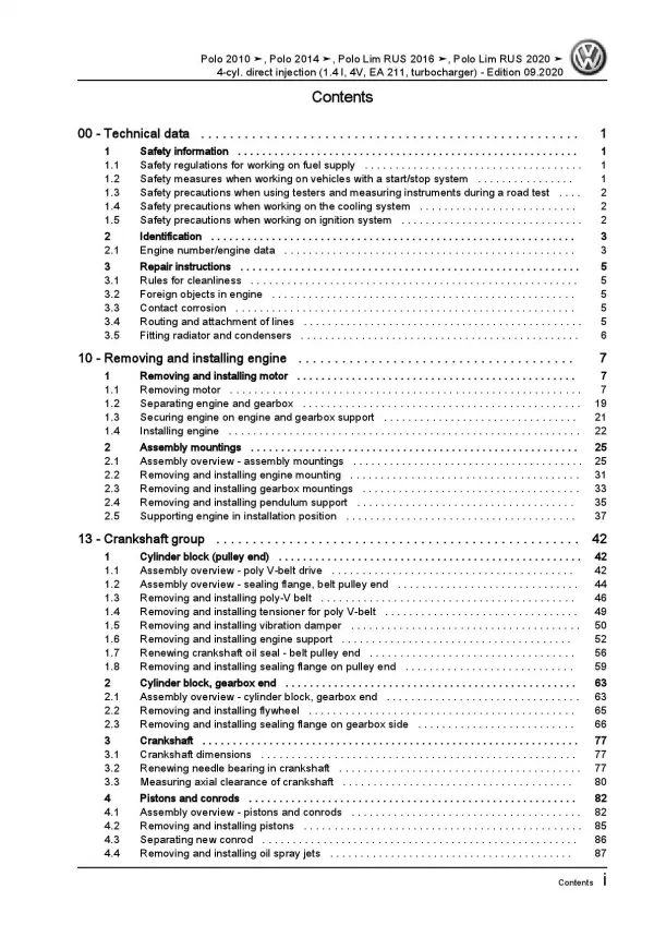 VW Polo 5 6R 2009-2013 4-cyl. 1.4l petrol engines 125-150 hp repair manual pdf