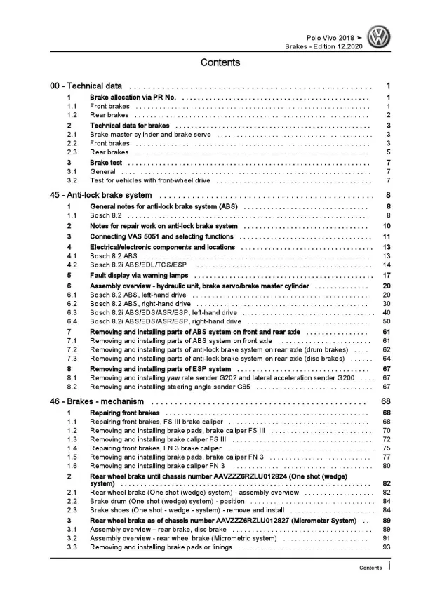 VW Polo Vivo type 6R from 2017 brake systems repair workshop manual pdf ebook