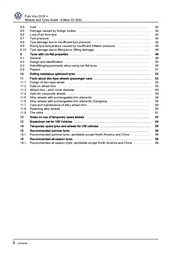 VW Polo Vivo type 6R from 2017 wheels and tyres repair workshop manual pdf ebook