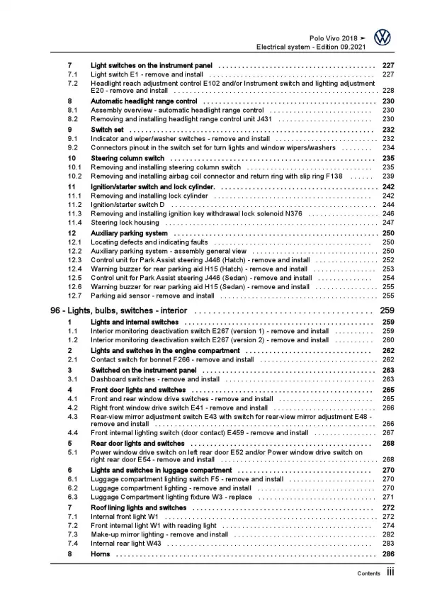 VW Polo Vivo type 6R from 2017 electrical system repair workshop manual pdf