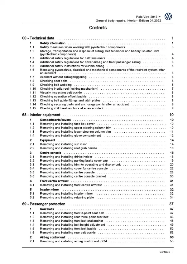 VW Polo Vivo 6R (17>) general body repairs interior repair workshop manual pdf