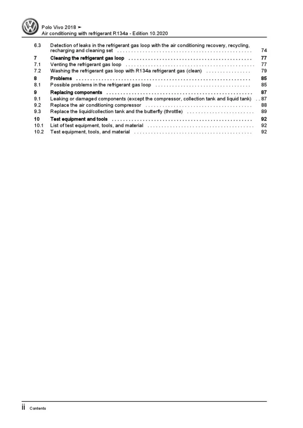 VW Polo Vivo 6R from 2017 air conditioning systems refrigerant R134a manual pdf