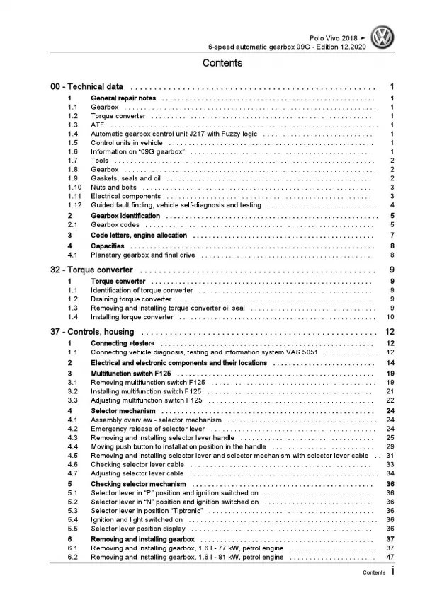 VW Polo Vivo type 6R from 2017 6 speed automatic gearbox 09G repair manual pdf