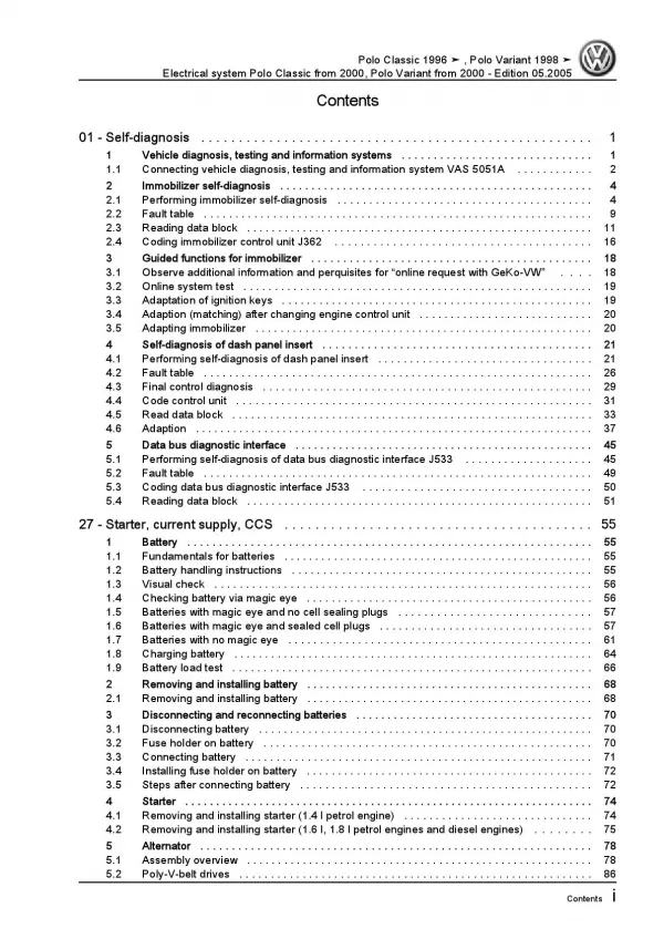 VW Polo 3 Classic type 6V 2000-2002 electrical system repair workshop manual pdf