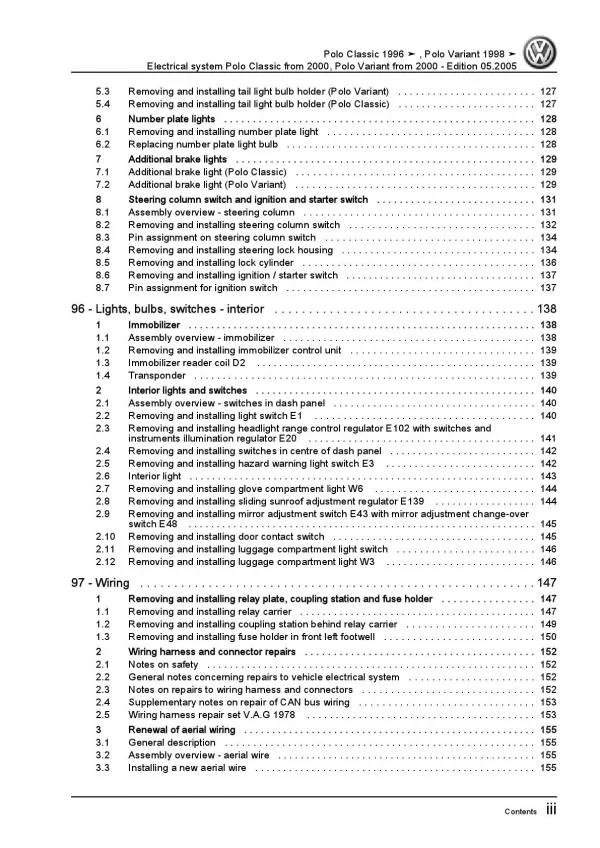 VW Polo 3 Classic type 6V 2000-2002 electrical system repair workshop manual pdf