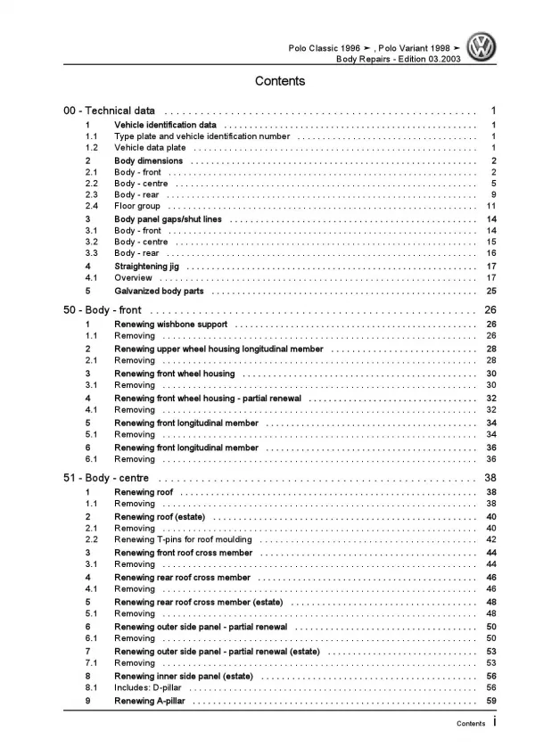 VW Polo 3 Classic type 6V 1995-2002 body repairs workshop repair manual pdf