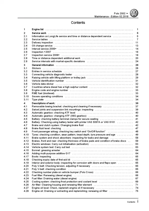 VW Polo 4 type 9N 2001-2010 maintenance repair workshop manual pdf file ebook