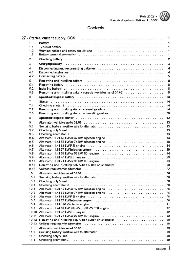 VW Polo 4 type 9N 2001-2005 electrical system repair workshop manual pdf ebook