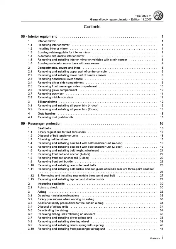 VW Polo 4 9N 2001-2010 general body repairs interior repair workshop manual pdf