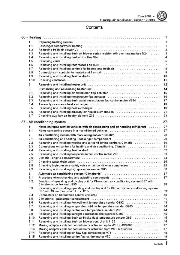 VW Polo 4 9N (01-10) heating air conditioning system repair workshop manual pdf