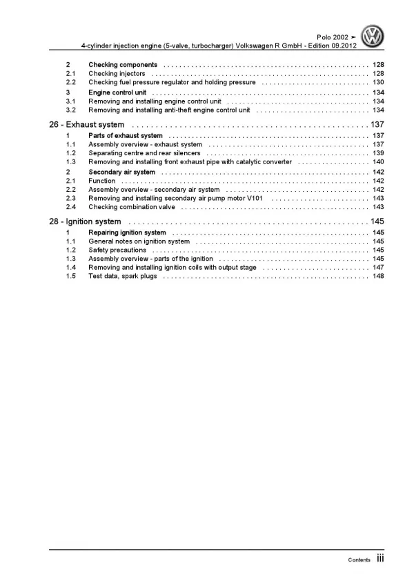 VW Polo 4 R-Line 9N (01-10) 4-cyl. 1.8l petrol engines 179 hp repair manual pdf