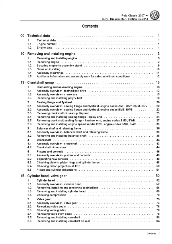 VW Polo 4 Classic 9N 2004-2010 4-cyl. diesel engines 74 hp repair manual pdf