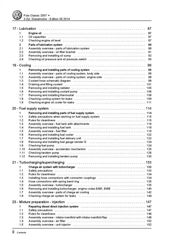 VW Polo 4 Classic 9N 2004-2010 4-cyl. diesel engines 74 hp repair manual pdf