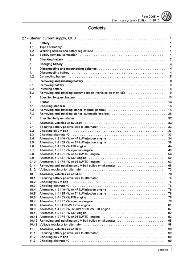 VW Polo 4 type 9N 2005-2010 electrical system repair workshop manual pdf ebook