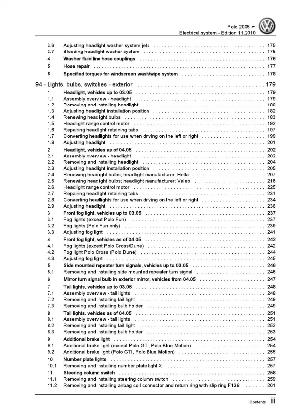 VW Polo 4 type 9N 2005-2010 electrical system repair workshop manual pdf ebook
