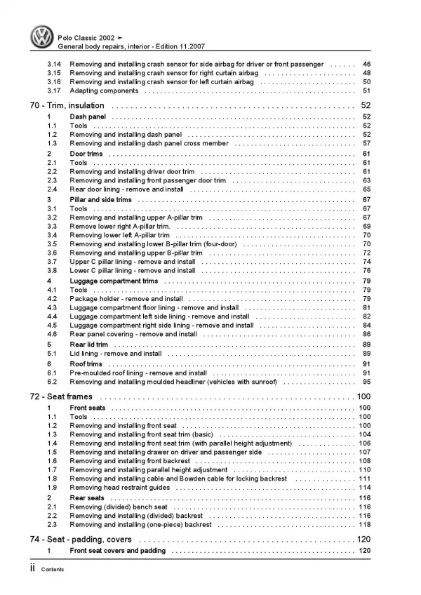 VW Polo 4 Classic 9N 2001-2010 general body repairs interior workshop manual pdf