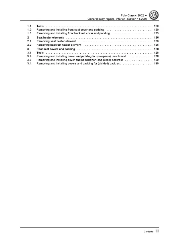 VW Polo 4 Classic 9N 2001-2010 general body repairs interior workshop manual pdf