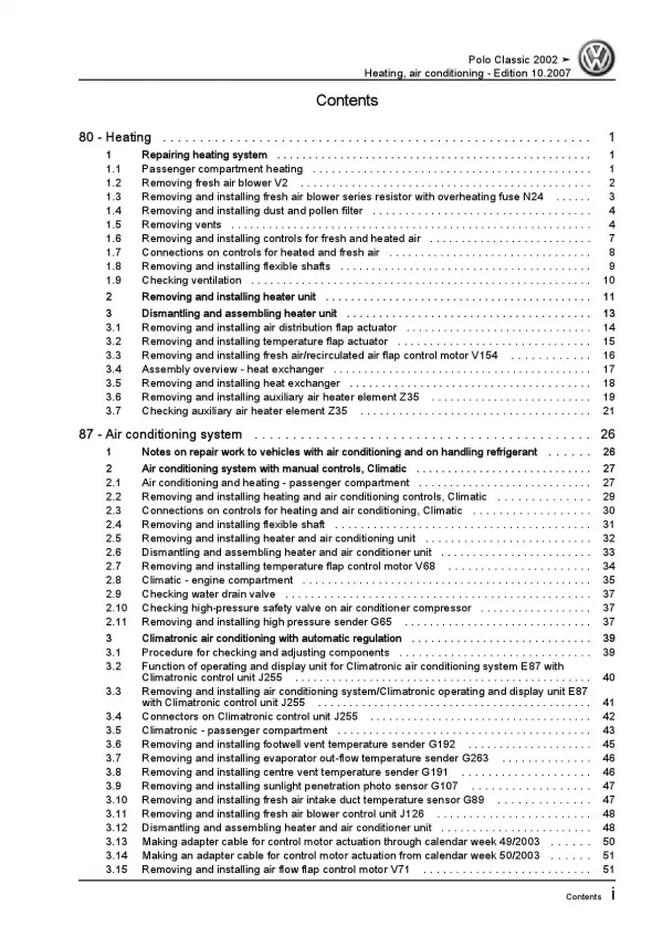 VW Polo 4 Classic 9N 2001-2009 heating air conditioning system repair manual pdf