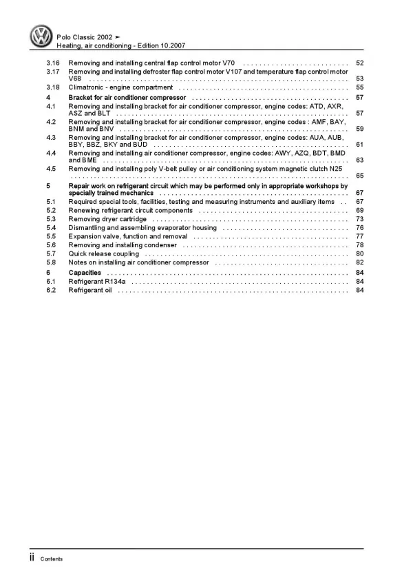 VW Polo 4 Classic 9N 2001-2009 heating air conditioning system repair manual pdf