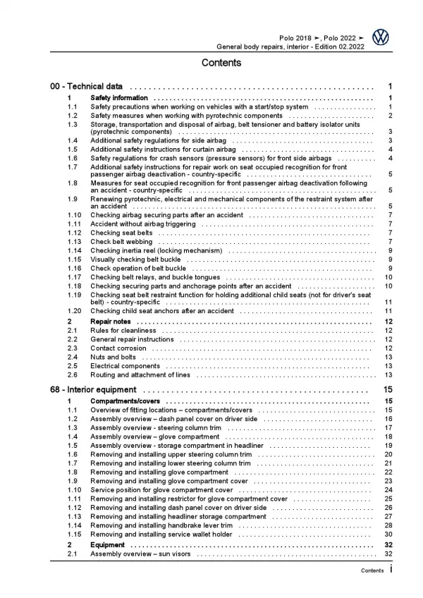 VW Polo 6 AW AE (17>) general body repairs interior repair workshop manual pdf