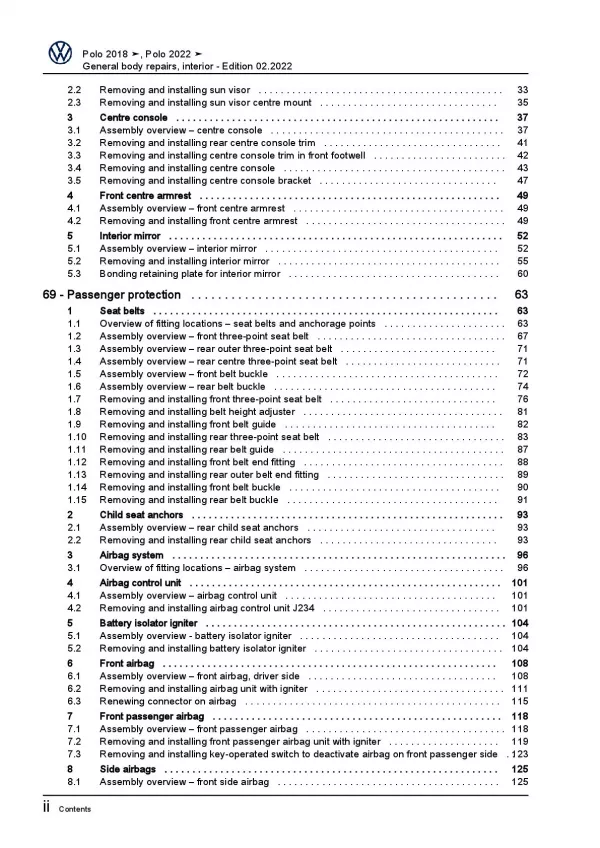 VW Polo 6 AW AE (17>) general body repairs interior repair workshop manual pdf