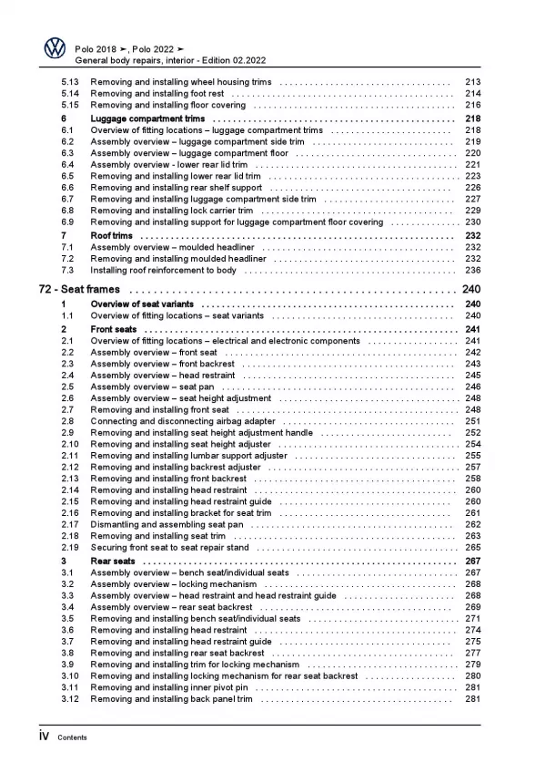 VW Polo 6 AW AE (17>) general body repairs interior repair workshop manual pdf