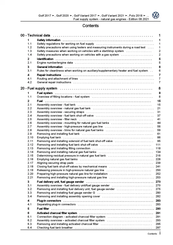 VW Polo 6 AW AE (17>) fuel supply system natural gas engines repair manual pdf