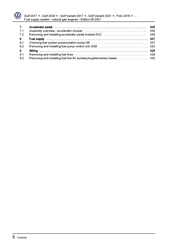 VW Polo 6 AW AE (17>) fuel supply system natural gas engines repair manual pdf