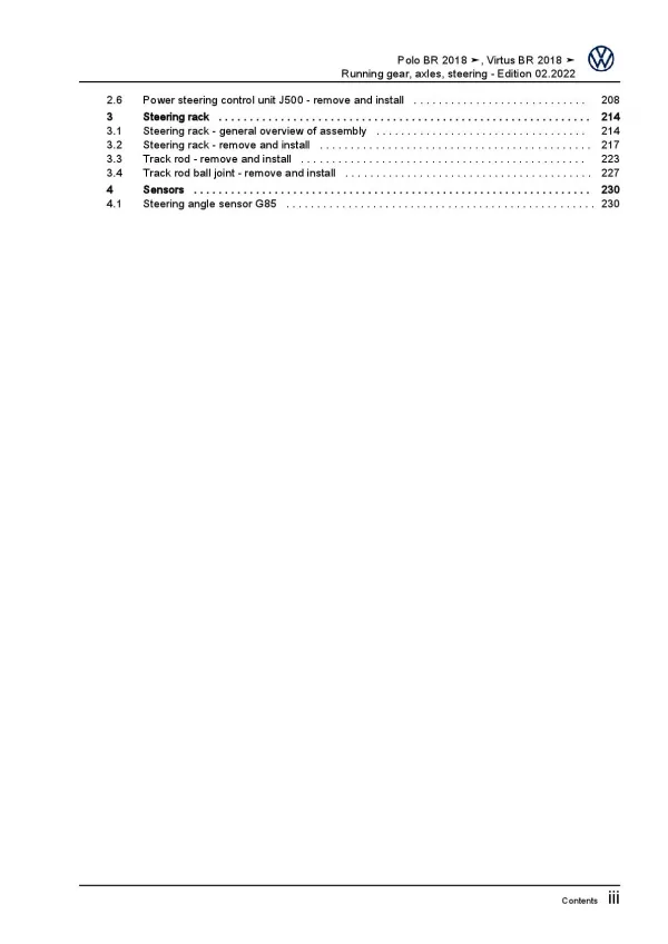 VW Polo 6 BZ from 2017 running gear axles steering repair workshop manual pdf