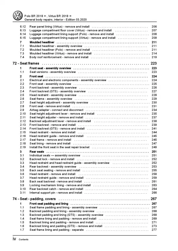 VW Polo 6 BZ from 2017 general body repairs interior repair workshop manual pdf