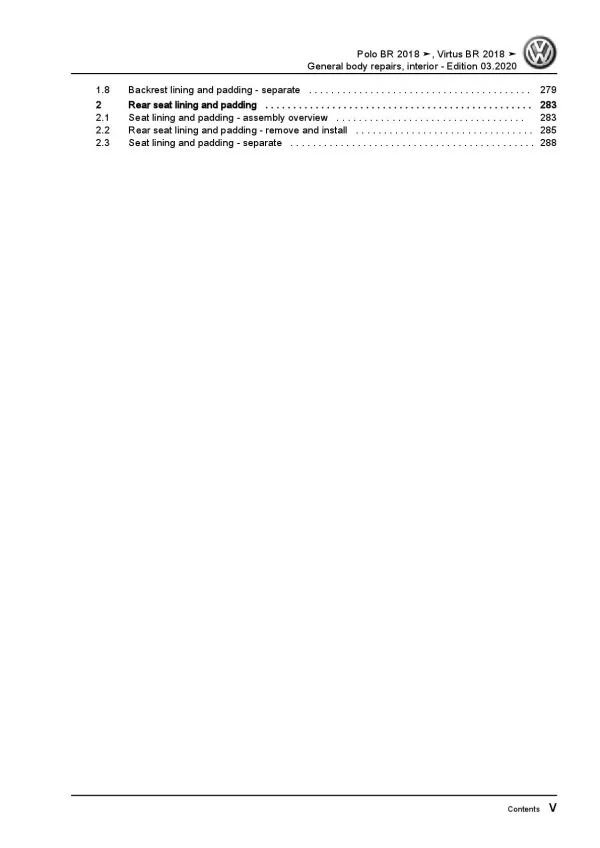 VW Polo 6 BZ from 2017 general body repairs interior repair workshop manual pdf