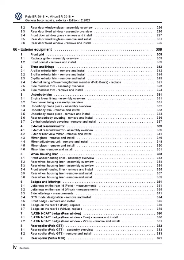 VW Polo 6 BZ from 2017 general body repairs exterior repair workshop manual pdf