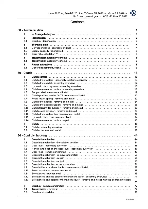 VW Polo 6 BZ from 2017 5 speed manual gearbox 0DF repair workshop manual pdf