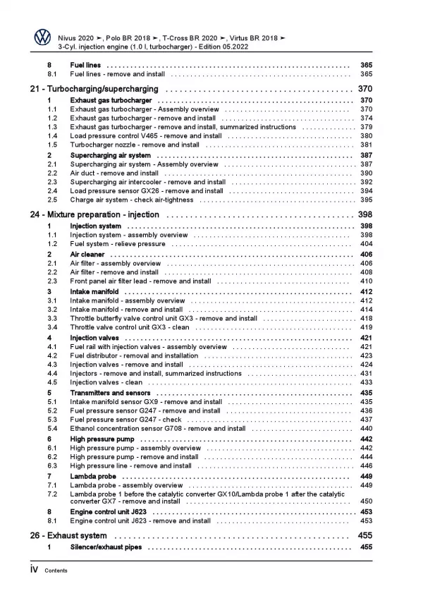 VW Polo 6 BZ from 2017 3-cyl. petrol engines 116 hp repair workshop manual pdf