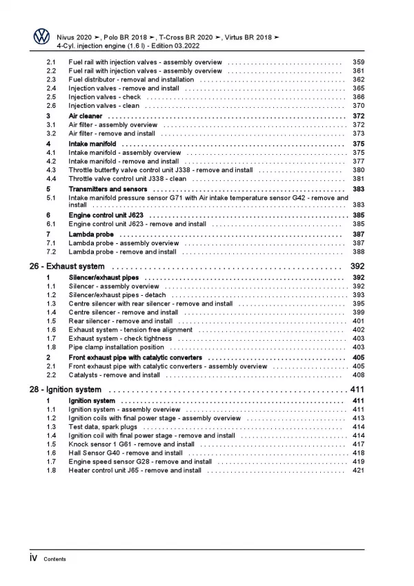 VW Polo 6 BZ from 2017 4-cyl. petrol engines 110 hp repair workshop manual pdf