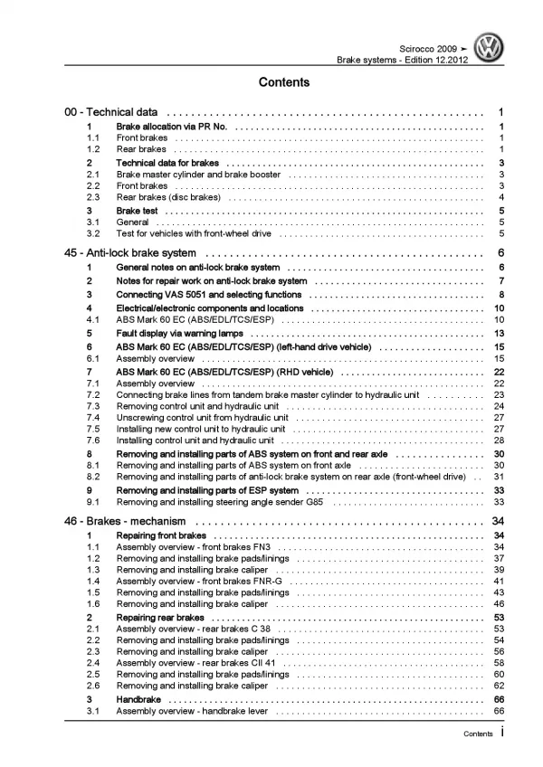 VW Scirocco type 13 2008-2014 brake systems repair workshop manual pdf eBook